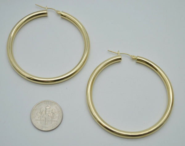 Real 10K Yellow Gold Large Hoop Shiny Earrings 50mm x4mm 5.2gr
