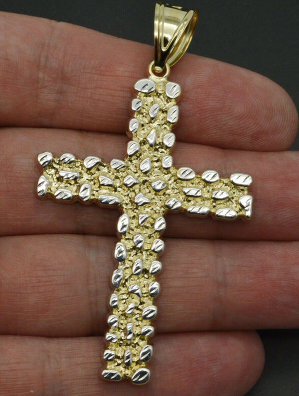 10k Real Yellow Gold Nugget Cross Charm pendant 2.6''  4.8gr