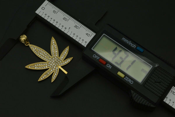 10K Solid Gold Created Diamond 7 Cannabis Leaf Marijuana Pendant 4.7gr