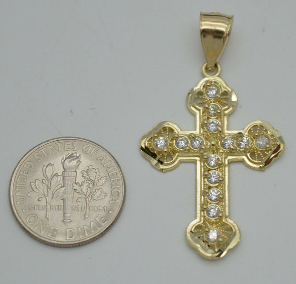 Real 10k Yellow Gold CZ Cross Pendant + Rope Chain 16"-24"