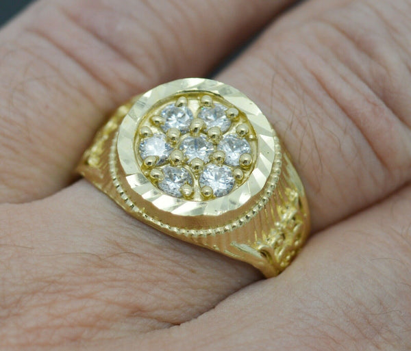 Real Solid 10K Yellow Gold Mens pinky round Ring cz 15.5mm ALL Sizes