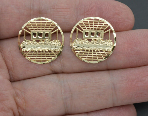 Real 10k Yellow Gold Round Diamond Cut Last Supper Stud earrings 2.6gr.jpg
