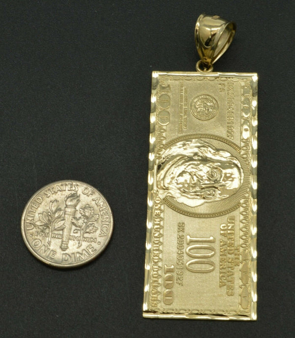 10K Solid Gold Created Benjamin Franklin One Hundred Dollar Pendant 7.2g
