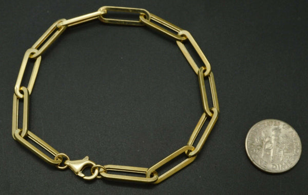 Real 14k Yellow Gold Paper Clip Link Bracelet 5.5mm 7.5''.jpg