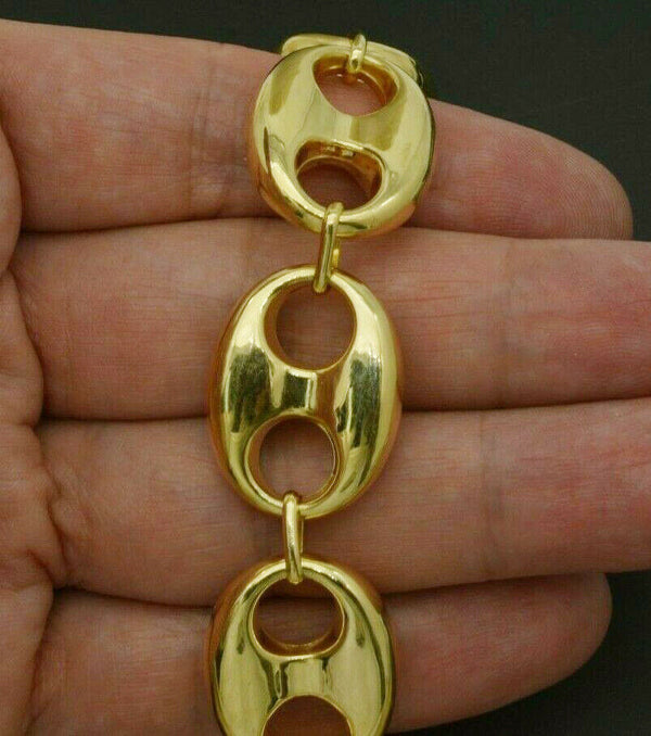 Mens 19mm 10k Real Yellow Gold Nugget Gucci Link Bracelet 8 3/4" 16grams