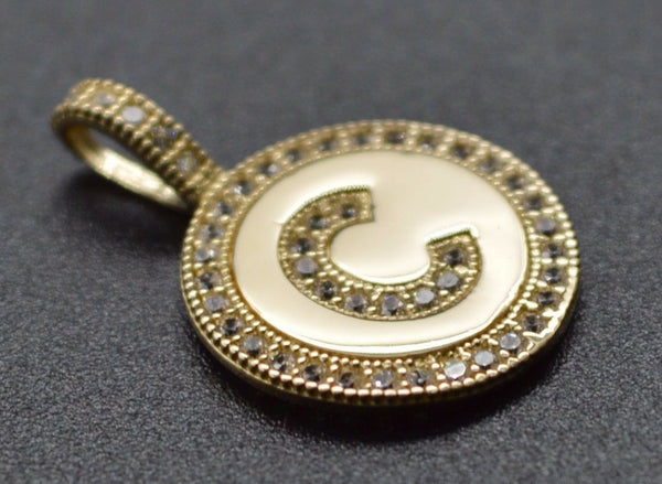 Created Diamond Round Cut Initial Letter C Pendent 14K Yellow Gold A-Z available