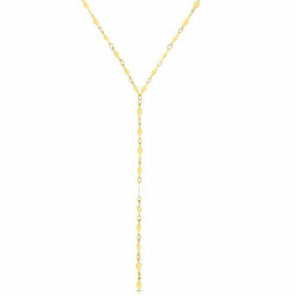 Real 14K Yellow Gold Charm 17" Diamond Shape 2.1gr Lariat Mirror Chain Necklace