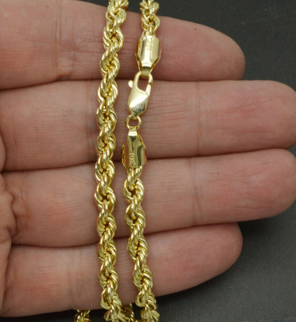 10K Yellow REAL GOLD Hollow Rope Chain Necklace 5mm 20'' 22" 24" 26"