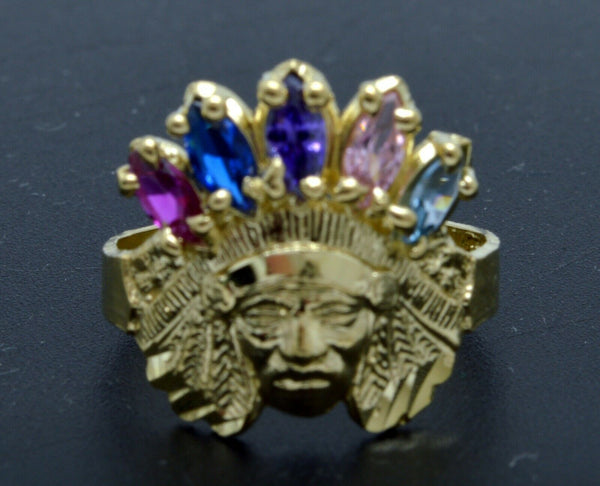 Woman's 10K Solid Yellow Gold Native American Indian Rainbow CZ ring ALL Sizes