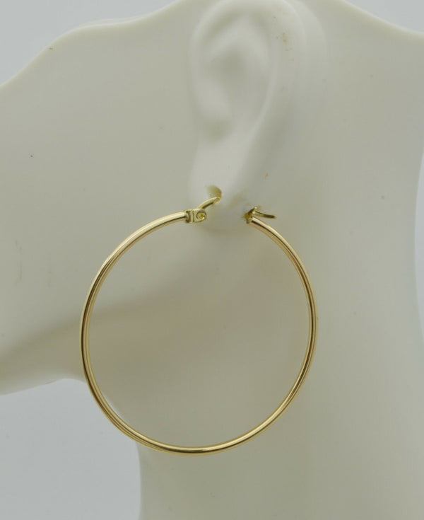 14k Solid Yellow Gold "Large" Plain Round hoop Earrings 40mm x2MM 1.7GR