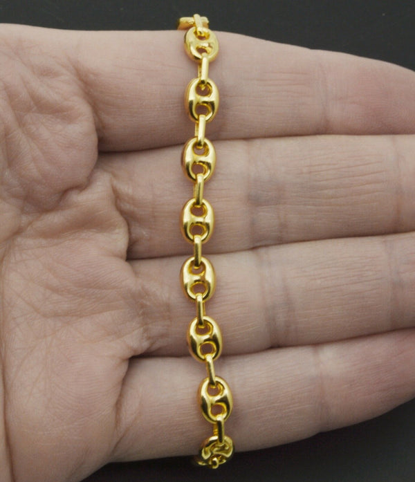 Real 14K Yellow Gold 7.5mm Mens Puffed Mariner Gucci Link Chain Bracelet 8.8gr