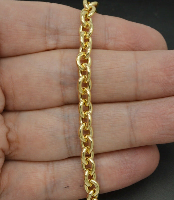 Real 14k Yellow Gold polished Charm Rolo Link Bracelet 7.2mm 7.25''.jpg