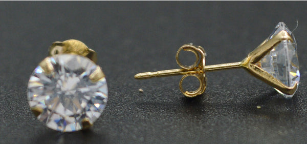 14K Solid Yellow Gold Round Created Diamond CZ Stud Earrings sizes  4-10MM