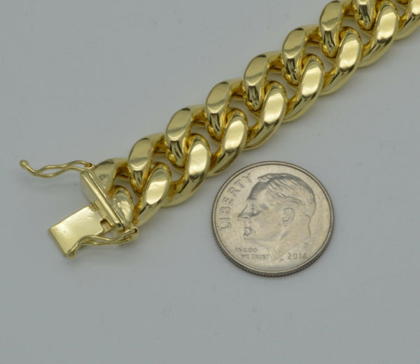 Mens 11mm 10k Real Yellow Gold Miami Cuban Curb Chain Bracelet. 8.5" 25.4gr