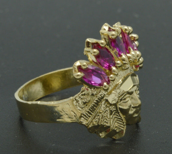 Woman's 10K Solid Yellow Gold Native American Indian Red CZ ring ALL Sizes