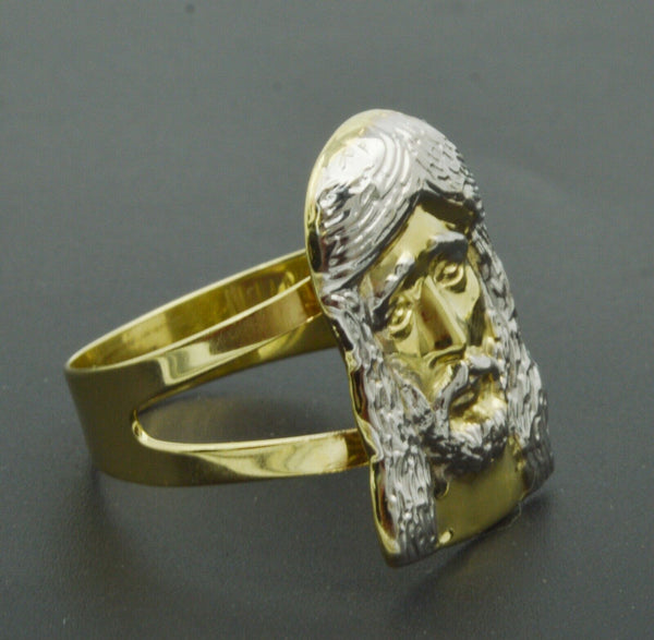 Real Solid 10K Yellow Men's Jesus Head Two-Tone Ring