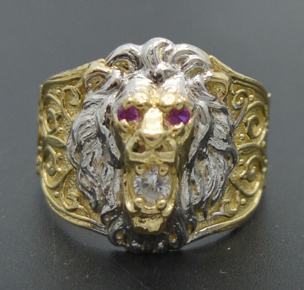 Real Solid 14K Yellow Gold Mens Lion Head  Ring cz 19.5mm ALL Sizes