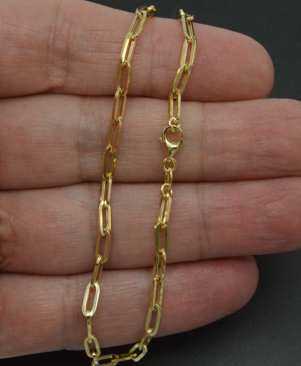 14K Yellow REAL GOLD Paper Clip Link 3mm Chain Necklace 16'' 18'' 20" 22''