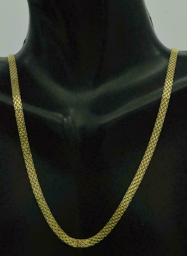 14K Yellow Solid Gold Round Bismark Chain Necklace 3.2mm 16" 18'' 20'' 22'' 24"