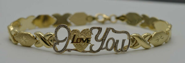 Real 10k Yellow Gold "Hugs & Kisses" XO "I Love You" Bracelet 7mm 71/4''