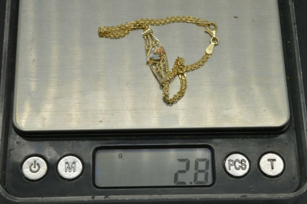 10k Yellow Solid Gold Bismark Link Rose Bracelet 7''
