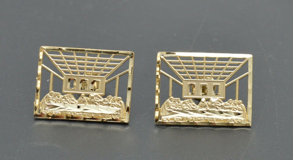 Real 10k Yellow Gold Rectangular Diamond Cut Last Supper Stud earrings 2.5gr.jpg