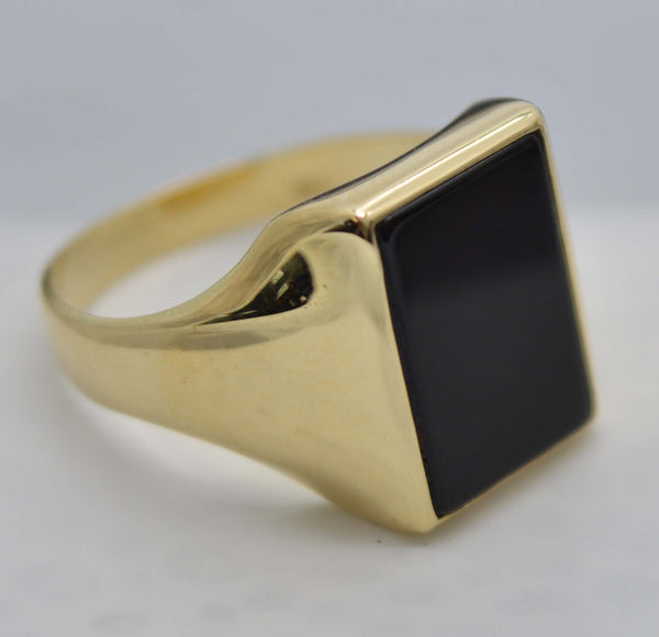 Real 14K Yellow Gold 15.5mm Square Close Black Enamel 5.7gr Shiny Signet Ring