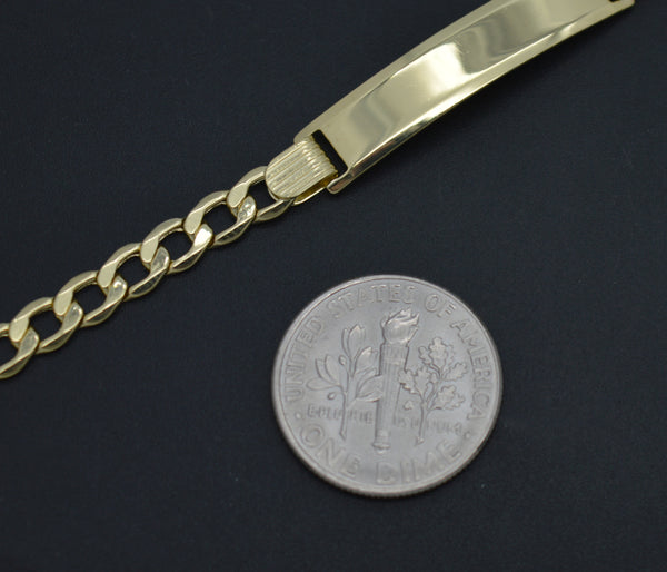 REAL 10K Yellow Gold 6'' Flat Curb ID baby Children's Bracelet + Engraving 3.1gr