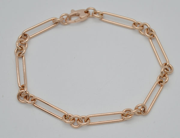 Real 14K Rose Gold 7" Shiny Paperclip Link Chain Textured Bracelet 3.1 grams