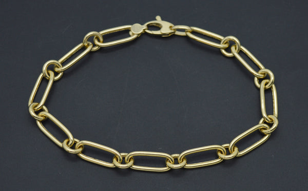 Real 14K Solid Yellow Gold 7.5" Paperclip Linked Chain Textured Bracelet 4.5 gr