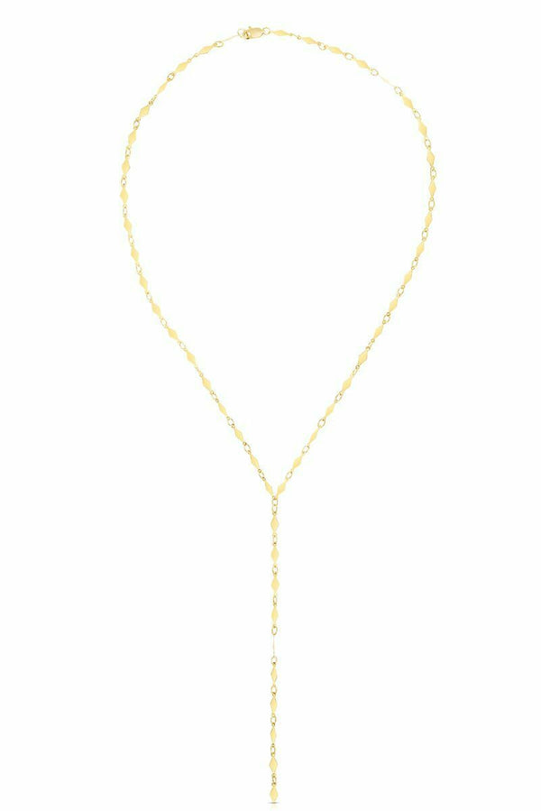 Real 14K Yellow Gold Charm 17" Diamond Shape 2.1gr Lariat Mirror Chain Necklace