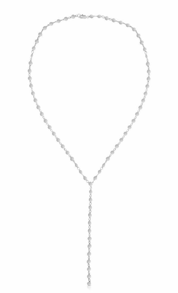 Real 14K White Gold 17" Round Mirror Chain 3.2gr Lariat Layered Charm Necklace