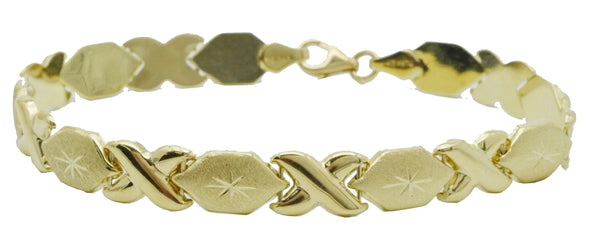 10k solid Yellow Gold "Hugs & Kisses" XO Bracelet. 7mm 71/4''- 8''