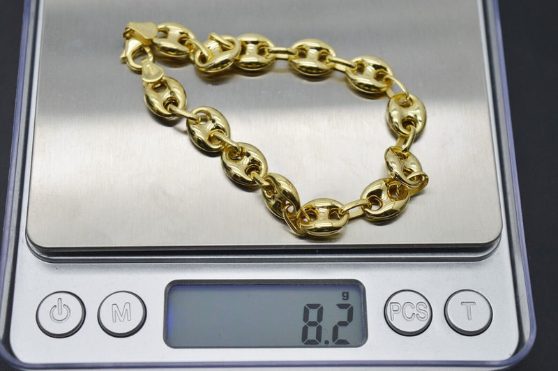 Real 14K Solid Yellow Gold 8" Puffed Mariner Anchor Link Chain Bracelet 8.2 gr