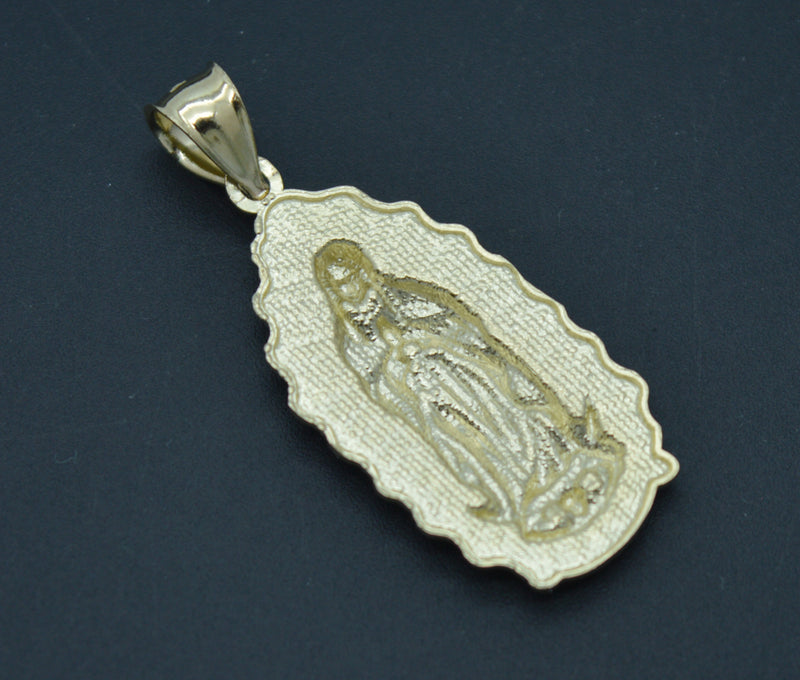 Real 10K Yellow White Gold Medallion Lady Guadalupe Virgin Mary Pendant 1.2grams