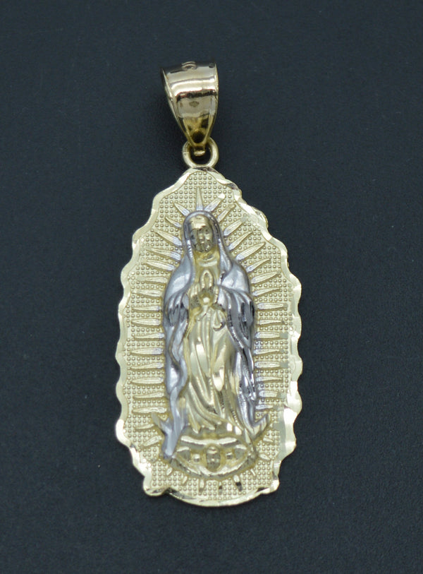 Real 10K Yellow White Gold Lady Guadalupe Virgin Mary Medallion Pendant 2.6grams