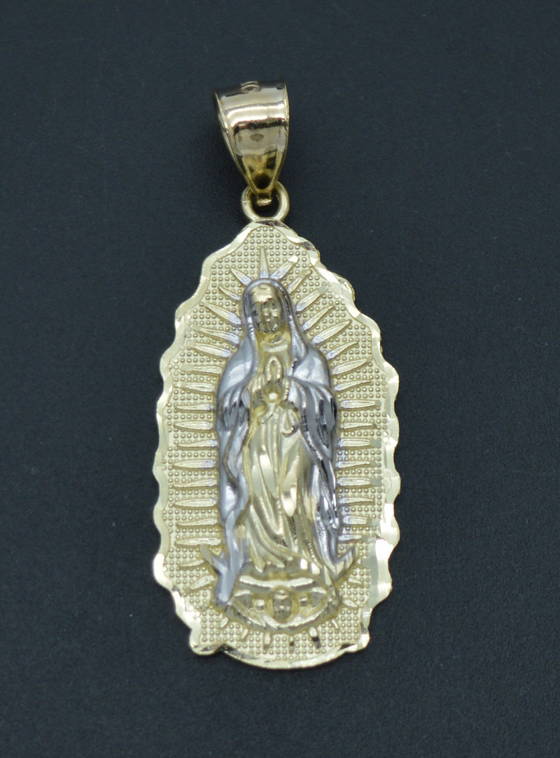 Real 10K Yellow White Gold Medallion Lady Guadalupe Virgin Mary Pendant 1.2grams