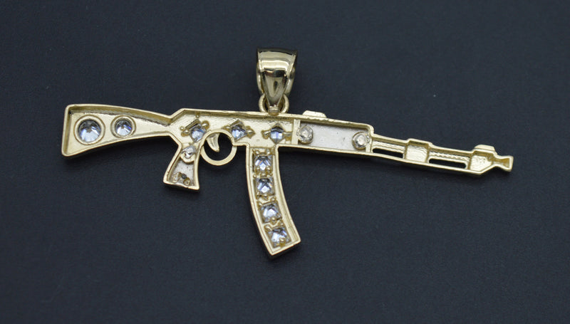 Real 10K Solid Yellow Gold 56.7mm Shiny AK-47 CZ Machine Gun Rifle Pendant 3.4gr