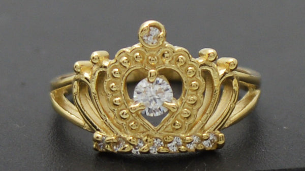 Real 10k Yellow Solid Gold Shiny Children Kids CZ Crown Ring 1.3 grams Size 3.5
