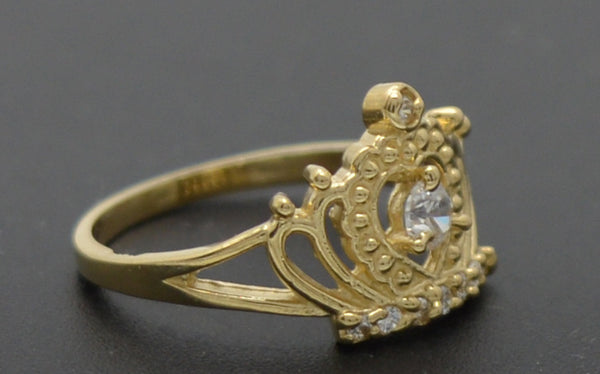 Real 10k Yellow Solid Gold Shiny Children Kids CZ Crown Ring 1.3 grams Size 3.5