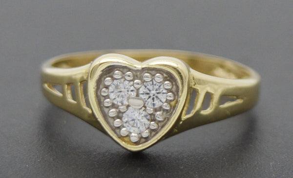 Real 10k Yellow Solid Gold Shiny Heart CZ Pinky Children's Ring 1.1 gr Size 3.5