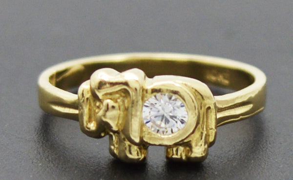 Real 10k Yellow Solid Gold Shiny Kids CZ Elephant Charm Ring 1.1 gr Size 3.5