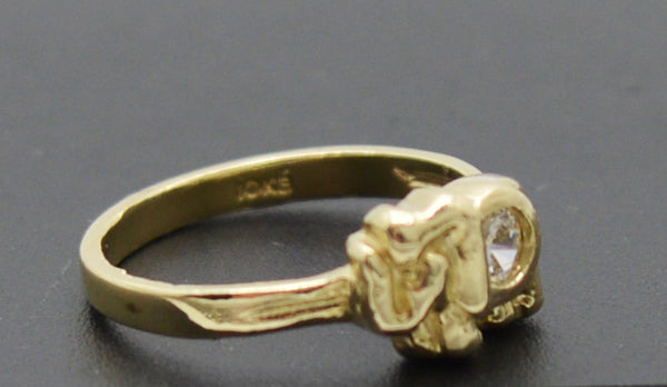 Real 10k Yellow Solid Gold Shiny Kids CZ Elephant Charm Ring 1.1 gr Size 3.5