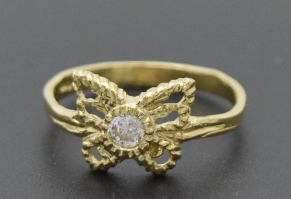 Real 10k Yellow Solid Gold Shiny CZ Butterfly Charm Kids Ring 1.1 gr Size 3.5