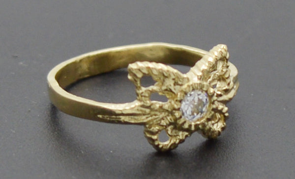 Real 10k Yellow Solid Gold Shiny CZ Butterfly Charm Kids Ring 1.1 gr Size 3.5