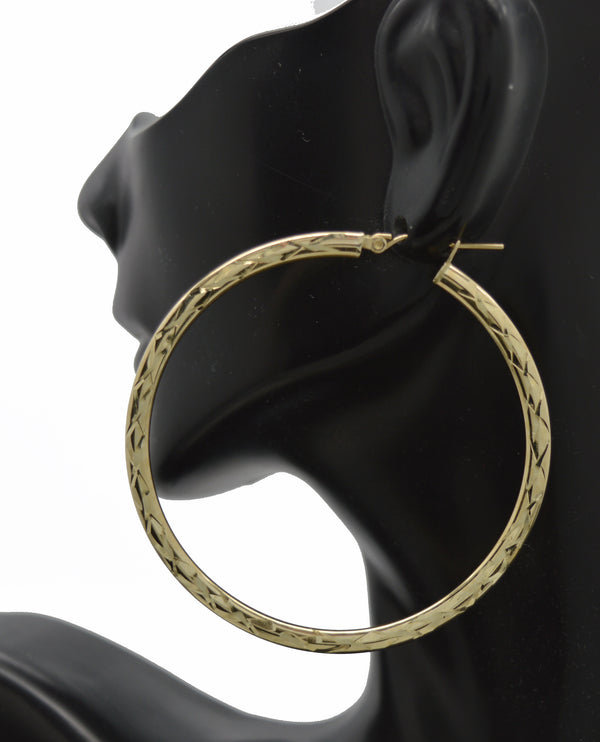 Real 10k Yellow Solid Gold Diamond Cut Shiny Big Large Hoop Earrings 3.6 grams