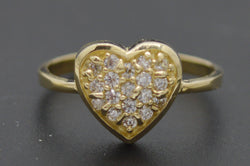 Real 10K Solid Yellow Gold Shiny Heart Charm CZ Textured Ring 2.0gr All Sizes