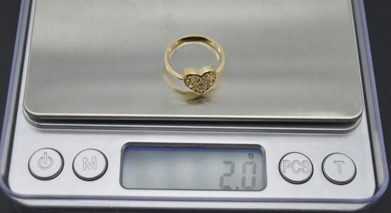 Real 10K Solid Yellow Gold Shiny Heart Charm CZ Textured Ring 2.0gr All Sizes