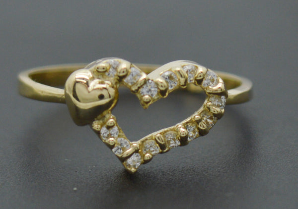 Real 10K Solid Yellow Gold Shiny Double Heart CZ Charm Ring 1.4gr All Sizes