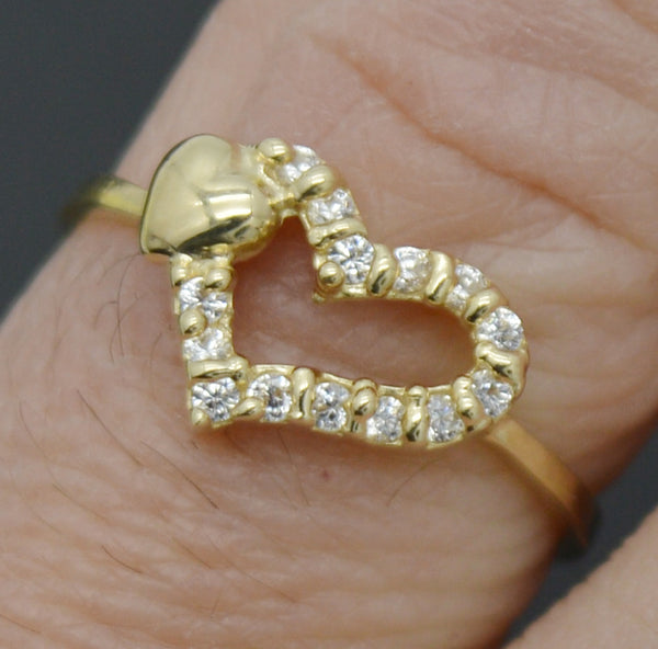 Real 10K Solid Yellow Gold Shiny Double Heart CZ Charm Ring 1.4gr All Sizes